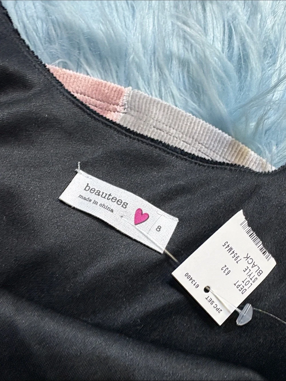 NWT Beautees Girls Colorblock Velvet Pinafore Dress - Black, Pink & Gray sz 8